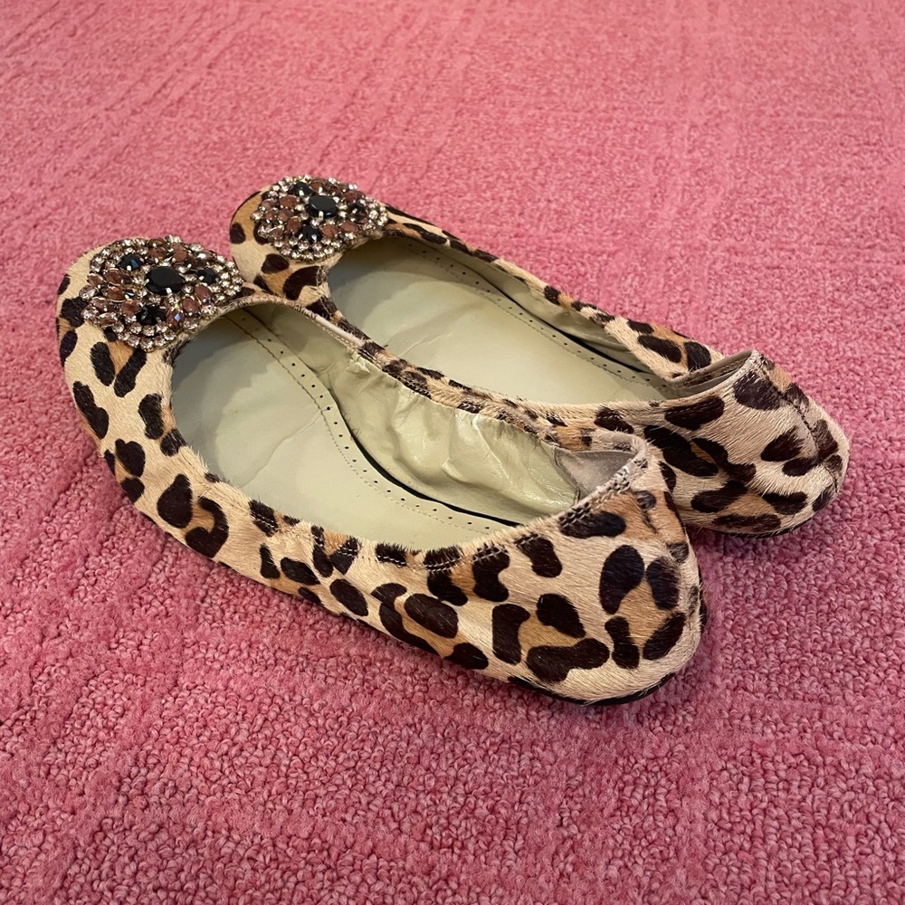 Adrienne Vittadini Leopard Print Flats with Jewel Detailing. Size 10